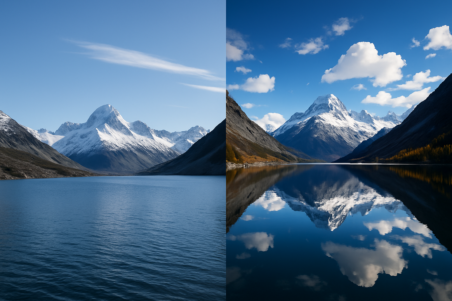 AI landscape compare: basic vs ultra-detailed PromptForge result